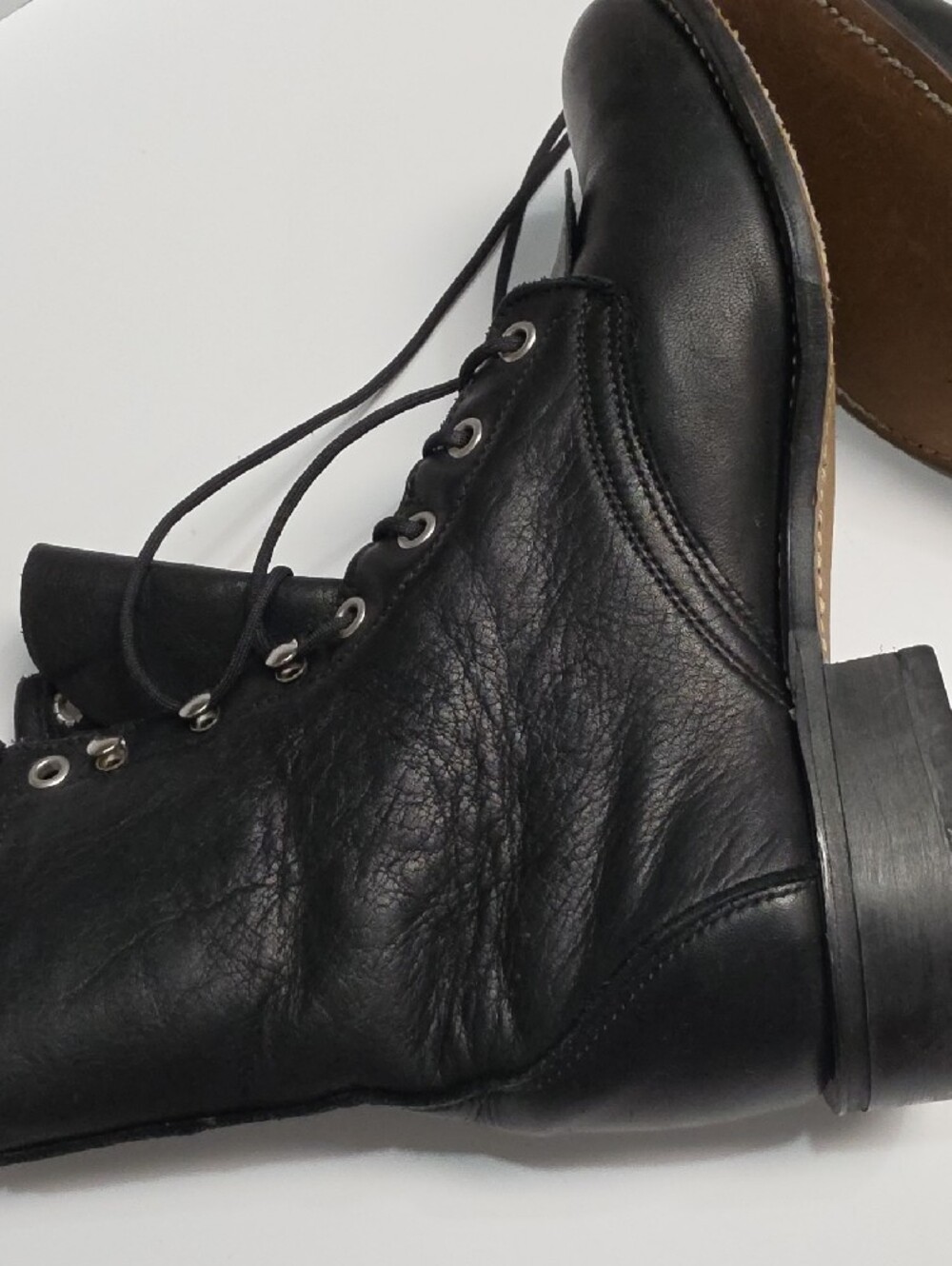 Laredo Vintage Black Leather Lace-Up Western Roper Boots - Size 8 - Picture 7 of 13